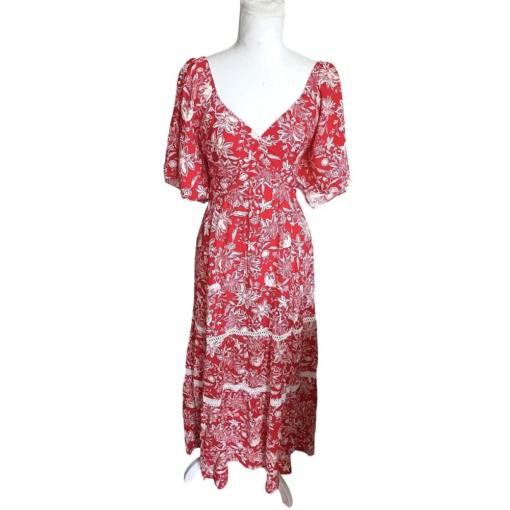 NWT Adelyn Rae Red Floral Tiered Maxi Dress Sz L Tropical Resort Vacation Boho - Picture 6 of 13